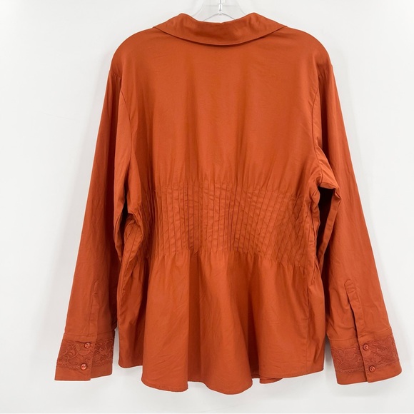 Monroe & Main Orange Pintuck Lace Sleeve Button Down Shirt 20W - Picture 2 of 7